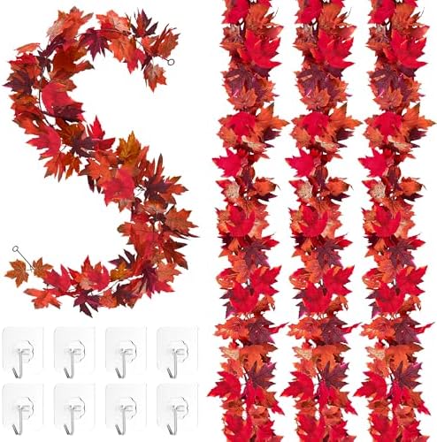 4Pack 23.6FT Red Maple Leaf Fall Garland for Thanksgiving Halloween Decor by Helimoto