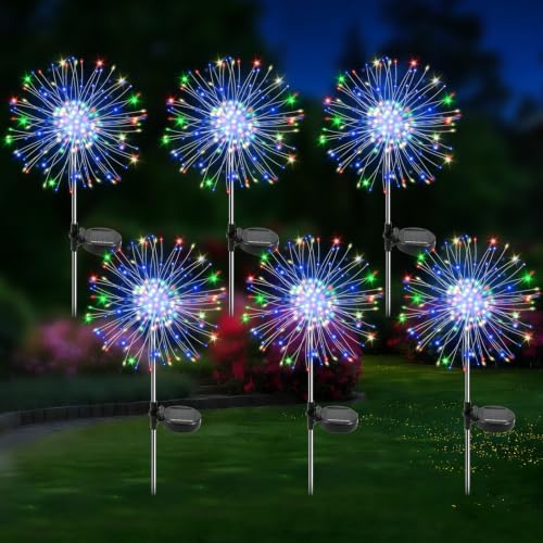 Solar Garden Lights Outdoor, 6 Pack 120 LED Twinkling Firework Lights Decorative with 2 Modes, Outdoor Waterproof Solar Starburst Light for Yard Pathway Planter Patio Decor, Multicolor by Unknown