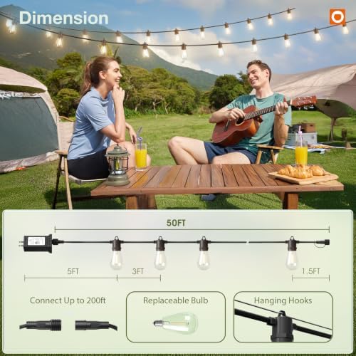 addlon 50FT Outdoor String Lights LED with Remote Dimmable Waterproof - Image 6