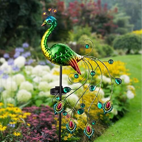Glintoper Solar Garden Lights, 39 Inch Height Outdoor Metal Peacock Decorative Garden Stakes, Mothers Day Ideal Gifts, Waterproof Path Lights Lawn Stake Ornaments for Patio Pathway Yard Decoration - Image 6