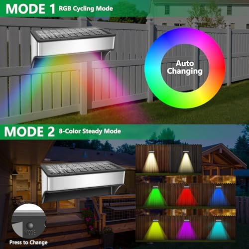Solar Fence Lights Outdoor,8 Pack Step Lights Solar Powered with 9 Lighting Options, IP65 Waterproof, Deck Light Solar Powered for Outside/Backyard/Patio/Wall/Railing/Pool/Stair - Image 2