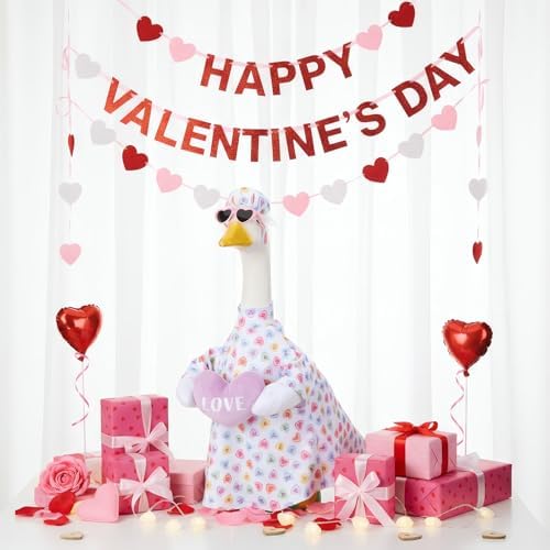 Cutecrop Valentine Porch Goose Outfits for 23" High Cement or Plastic Patriotic Pink Heart Goose Outfit Romantic Valentines Clothes Costume for Lawn Outdoor Yard Garden Outdoor Decor (Pink Plush) - Image 6