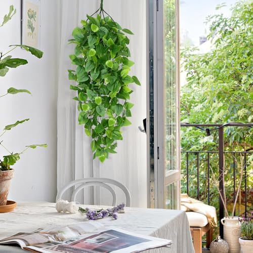 Waipfaru Fake Hanging Plants, 4Pcs Faux Ivy Pothos Vines Greenery - Image 2