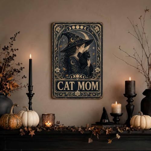 Halloween Metal Art Sign Vintage Cat Mom Witch Wall Decor - Image 4