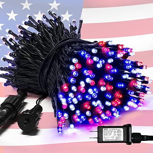 JMEXSUSS 200 LED 66ft Red White and Blue Lights Outdoor Plug in by JMEXSUSS