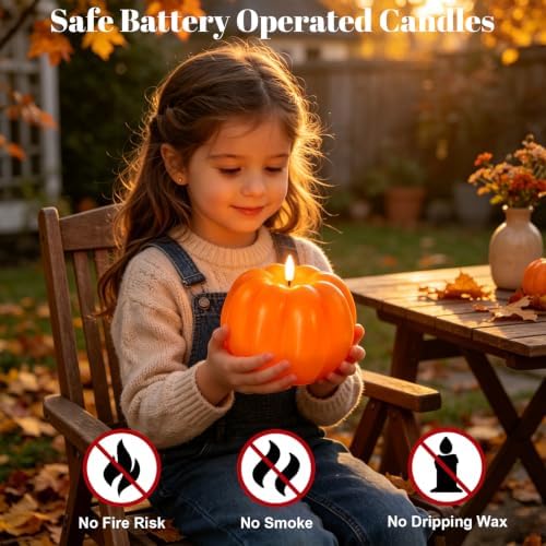 Wondise Orange Fall Decorations Real Wax Pumpkin Candles with Remote Timer - Image 3