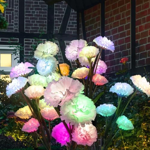 Solar Flowers Lights - Solar Garden Lights Outdoor Waterproof Carnations, 40 Hours Color Changing Solar Powered Outside Decor for Yard Patio Pathway Lawn, Gifts for Mom, 2pcs by Unknown