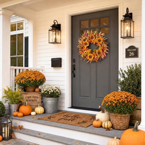 Pinkpum 24" Fall Wreath Front Door Sunflower Artificial Wall Decor Autumn - Image 6