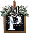 Last Name All Year Round Front Door Wreath with 26 Initial Letter Welcome Sign All Seasons Eucalyptus Garland and Bow ，Farmhouse, Porch, for Spring Summer Fall All Seasons Holiday Halloween Christmas.（P） by YICORIP