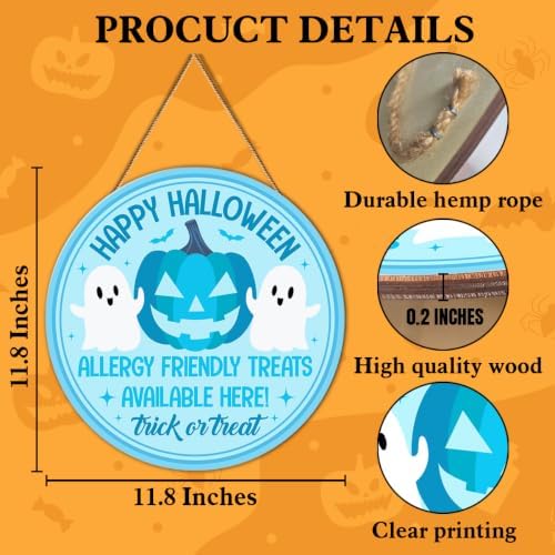 Halloween Teal Pumpkin Decor Happy Halloween Door Sign for Front Door - Image 2