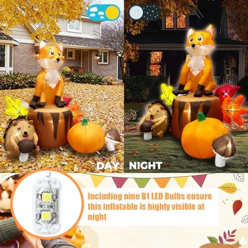 5.7ft Fall Inflatable Thanksgiving Fox and Hedgehog with Pumpkin Outdoor Decorations, Large Blow Up Yard Decorations with Maple and Mushroom, LED Lighted Home Indoor Decor - Image 4