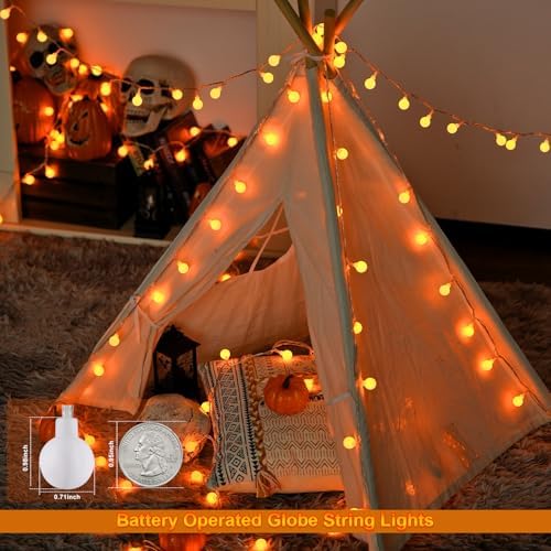 JMEXSUSS 100 LED Globe Orange Halloween Lights Battery Operated - Image 3