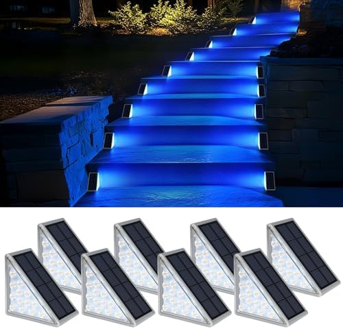 AUDLES 8 Pack Solar Stair Lights, Outdoor Step Lights with Waterproof IP67, Blue Color LED Solar Light for Outside Light Decor for Stair, Deck, Front Step, Front Porch, Patio and Backyard by AUDLES