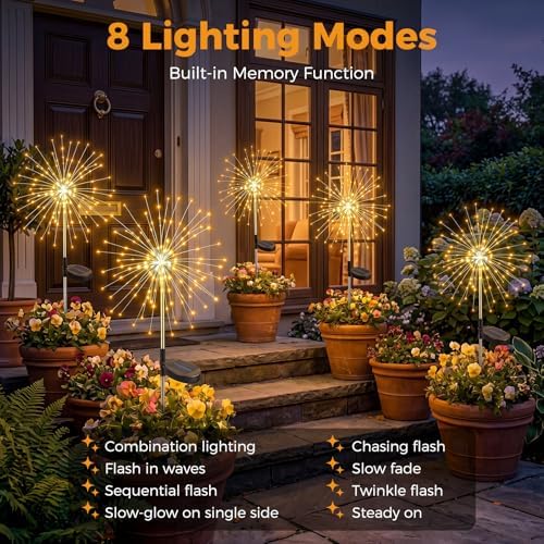 btfarm 8 Pack Solar Garden Lights Outdoor, 8 Modes Firework Lights Outside - Image 2