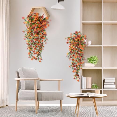 Artificial Fall Fake Flowers for Outdoor Decor,4 Pcs UV Resistant Faux Mums - Image 4