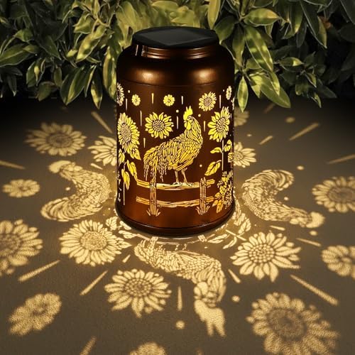 Rooster Solar Lanterns Outdoor Waterproof Garden Decor Gifts for Women by Tepaken