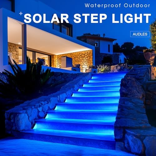 AUDLES 8 Pack Solar Stair Lights, Outdoor Step Lights with Waterproof IP67, Blue Color LED Solar Light for Outside Light Decor for Stair, Deck, Front Step, Front Porch, Patio and Backyard - Image 2