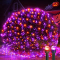 WBao Orange Purple Halloween Lights Outdoor 200LED F8 Big Bulbs, 8.4ft x 5.2ft Halloween Net Lights with 8 Modes, Timer, Connectable, Waterproof & Dark Green Wire for Lawn, Bushes Outdoor Decorations by WBaoOfficial