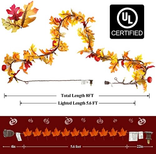 Fall Maple Leaf String Lights Plug in 120V UL Certified, Thanksgiving Decorations Fall Garland Lights String 8ft with Traditional 35 Incandescent Bulbs for Halloween Garland Fall Decor for Outdoor - Image 2