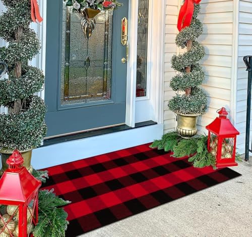 Christmas Buffalo Plaid Outdoor Rug 2'x4.3'Red and Black Front Porch Rug - Image 5