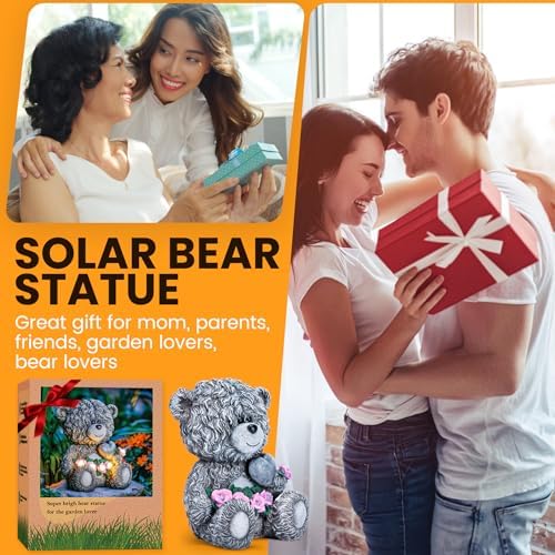 YDKOJGW Solar Garden Outdoor Statues Bear with Heart and Pink Flower and 5 LED Lights-Lawn Decor Bear Statue for Patio, Balcony, Yard Ornament-Unique Housewarming Gifts for Mom, Women - Image 7