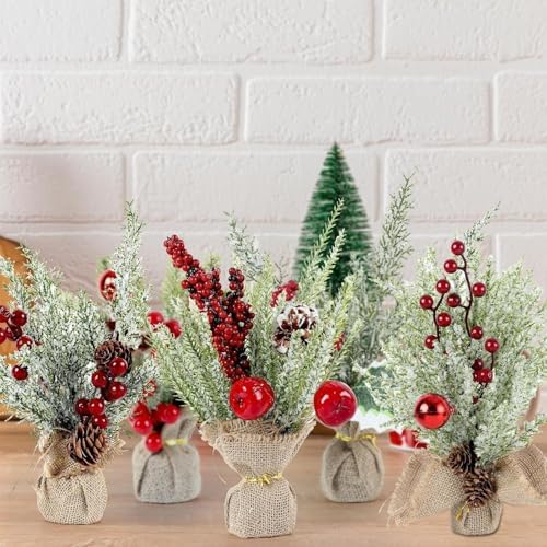 YLOLUL 6 Pcs Mini Christmas Tree Table Decorations Artificial Small Christmas Trees for Farmhouse Christmas Centerpiece Table Decoration for Kitchen Table Decor (6, Classics, Mini) - Image 4
