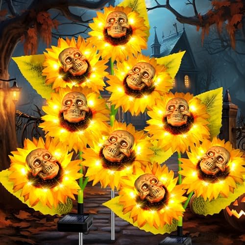 Halloween Decorations Outdoor, 3 Pack Solar Scary Skull Sunflowers Lights,Waterproof Solar Flowers Lights Garden Decor for Halloween Yard Patio Lawn Party Decor by stadeco