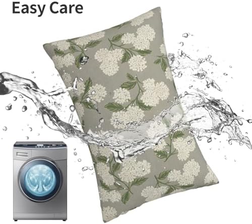 Grey Spring Pillow Covers 12x20 Inch 2 Pcs Gray Green Hydrangea Flower Decor Throw Pillows Vintage Floral Seasonal Summer Outdoor Decoration Pillowcase Linen Cushion Cover for Couch Sofa - Image 6