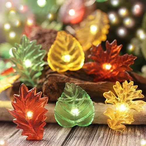 Fall Decoration for home Maple Leaf Lights Thanksgiving Maple Oak Garland Decorative Fairy Lights Battery Operated String Lights Autumn Holiday Decoration 30LED 10ft Christmas Window Room Decor - Image 2