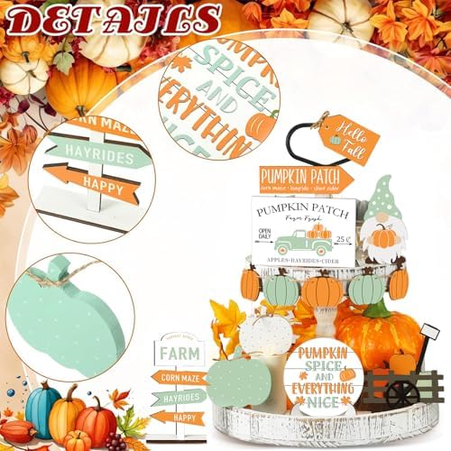 Sumind 15 Pcs Fall Decorations for Home Fall Tiered Tray Decor Set,Gnomes - Image 4