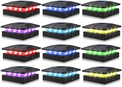 Peasur 12 Pack 4x4 Solar Post Cap Lights Outdoor RGB Color Changing by Peasur