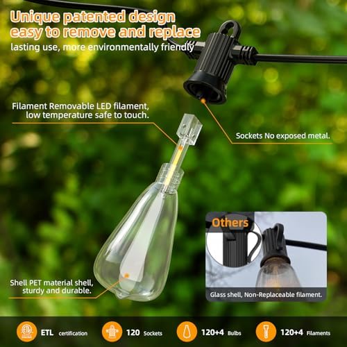 ST38 LED Outdoor String Lights, 240FT Waterproof IP65 Hanging Patio Lights - Image 2