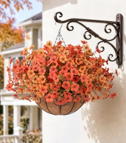 HyeFlora Artificial Flowers with Hanging Basket Planter for Home Decoration, Daisy with Eucalyptus Leaves Outdoor Indoor Garden Yard, Metal Coconut Lining Basket with Faux Plant (Fall-OrangeYellow) - Image 6