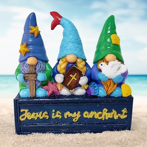 OrnamentallyYou Spring & Summer-Themed Garden Statues – Adorable Outdoor Decor for Lawn, Patio & Porch (Nautical Themed Religious Gnome Figurine, Jesus is My Anchor 6" Beach House Statue) by OrnamentallyYou