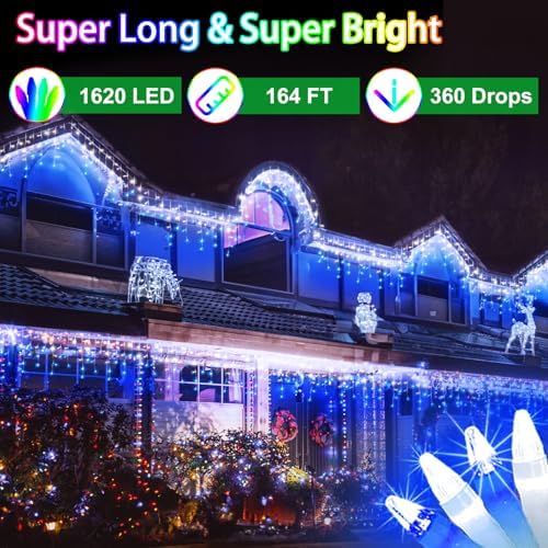 164FT 1620 LED Outdoor Christmas Lights - 360 Ice Drops, 12 Pro Modes - Image 2