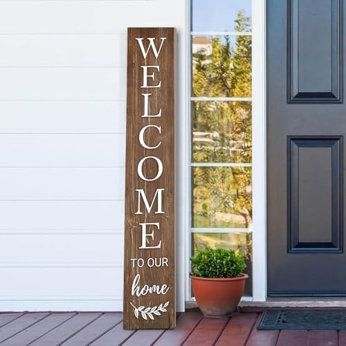 Fall Welcome Sign for Front Door, 47'' Brown Wooden Porch Sign Large Warm Greeting Door Sign Farmhouse Vertical Porch Sign Autumn Rustic Standing Welcome Yard Signs for Patio Outdoor by Unknown