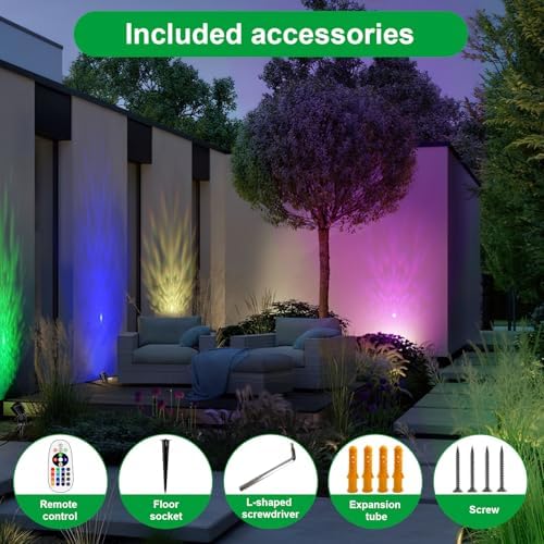 Halloween Christmas Outdoor Spot Lights Black Light Projector, 12W IP65 Waterproof LED Spotlight Outdoor Landscape Lighting with 16 Color Changing for Yard Garden Decorations(2Pack) - Image 5
