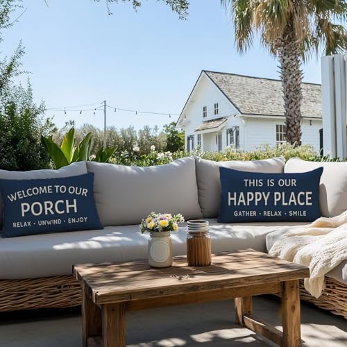 Outdoor Decorative Throw Pillow Covers 12x20 Inch Set of 2, Blue - Image 7