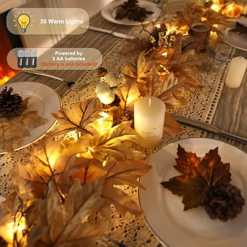 6 FT Lighted Fall Garland with Lights Autumn Automatic ON/Off Timer - Image 3