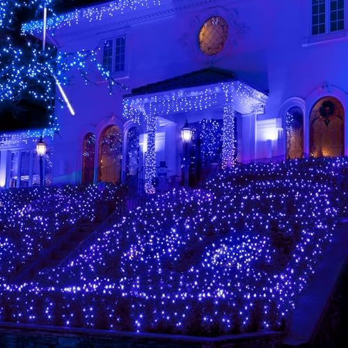 Blue Christmas Net Lights Outdoor 5ft x 6ft Connectable, 120Led 8 Modes Waterproof Black Wire 29V Plug in Mesh Net Christmas Lights for Garden, Yard, Bushes, Trunk, Xmas Tree Decor (Blue) - Image 5