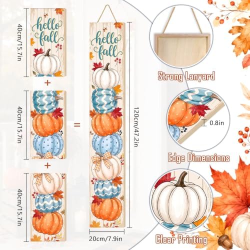 Fall Welcome Porch Sign, Wooden, 47.2", Front Door, Stacked Pumpkin - Image 2