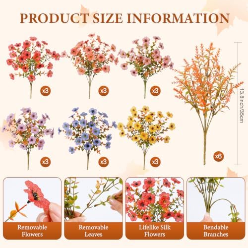 SHareconn 24Pcs Artificial Fall Flowers UV Resistant Fake Mums for Outdoors - Image 2