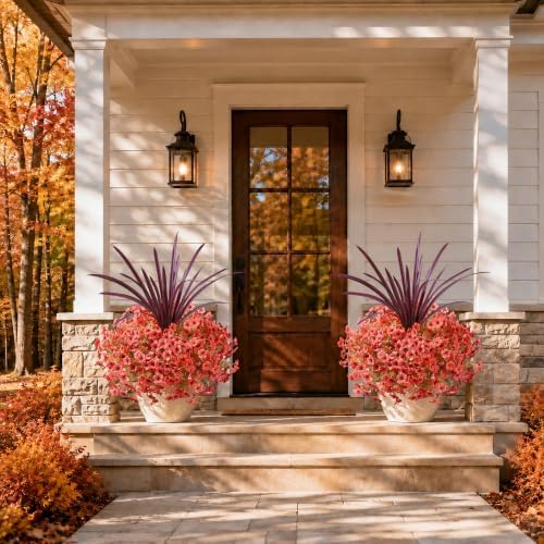 Fall Flowers Artificial Mums for Outdoors Autumn Decor, 12 Bundles Orange Fake Fall Mums with 1 pcs Burgundy Orchid Leaf UV Resistant Look Real Faux Flowers for Outside Planter Home Porch Patio Yard - Image 6