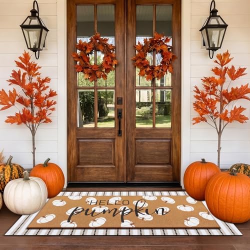 Tinideya 2 Pcs Fall Hello Pumpkin Layered Door Mat, 47'' x 16'' - Image 5