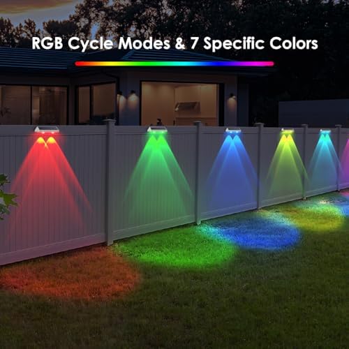 LIANGLOME 2 Pack Solar Fence Lights Outdoor, 2PK Solar Outdoor Light Warm White & RGB Solar Powered Lights for Outside Backyard, Patio, Deck Fence, Stair Handrail, Pool and Wall - Image 6