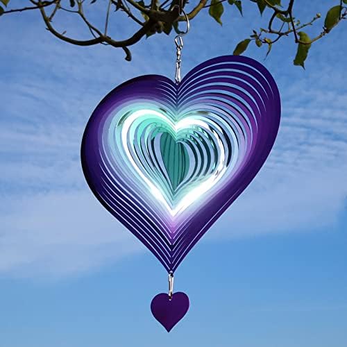 DJUAN Wind Spinner Purple-Green Gradient Love Heart 3D Metal Hanging Wind Spinners Worth Gift Stainless Steel Yard Art Decorations Indoor/Outdoor Kinetic Wind Sculptures & Spinners - Image 4