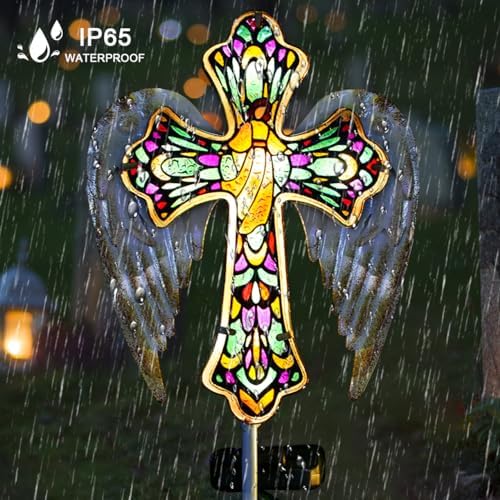 TEDOF Solar Glass Cross Stake Lights with Angel Wings - Image 3