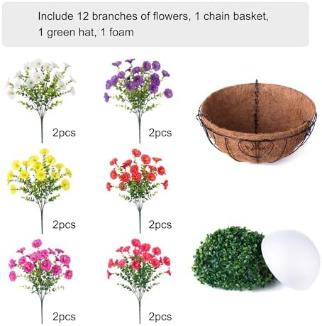 Artificial Faux Hanging Flowers Plants Basket for Outdoors, Silk Morning Glory with Eucalyptus in Planter Look Real UV Resistant Fake Flowers for Porch Outside Patio Balcony Yard Indoor Fall Decor - Image 4