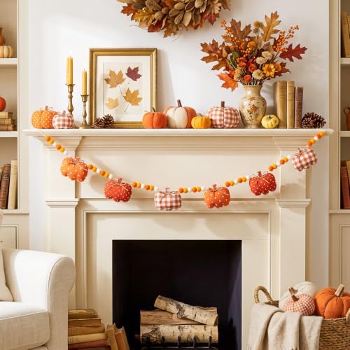 6.56 ft Fall Pumpkin Garland 3D Fabric Autumn Decor for Home - Image 3
