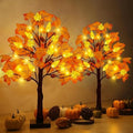 2 Pack 24 Inch Prelit Fall Maple Tree Decorations with 48 LEDs Timer Fall Battery Operated Lighted Artificial Pumpkin Acorn Light Up Maple Tree for Thanksgiving Harvest Table Home Indoor Decor by SURCVIO